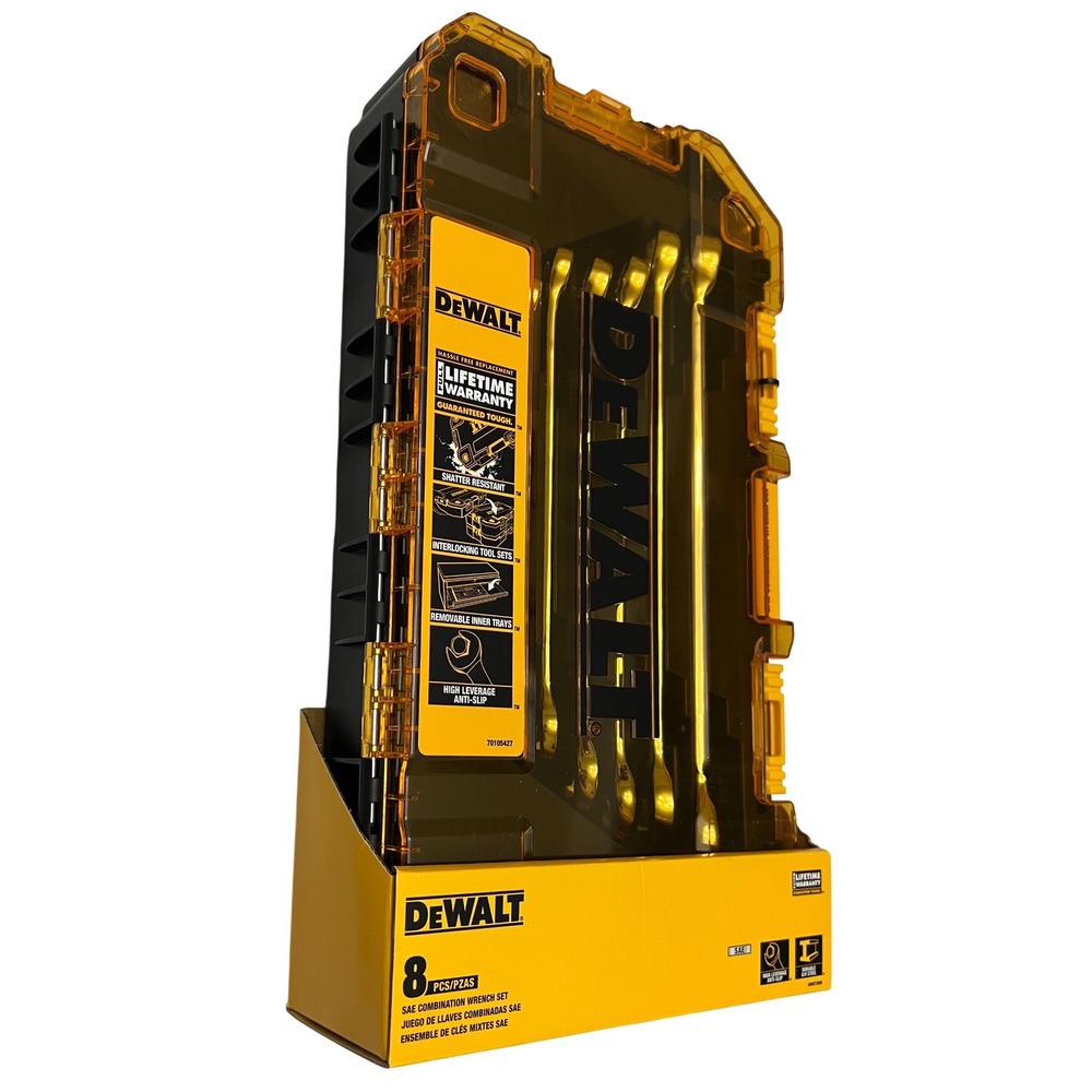 DEWALT 8 Pc SAE Combination Wrench Set Long Panel Anti-Slip DWMT73809 ToughCase+